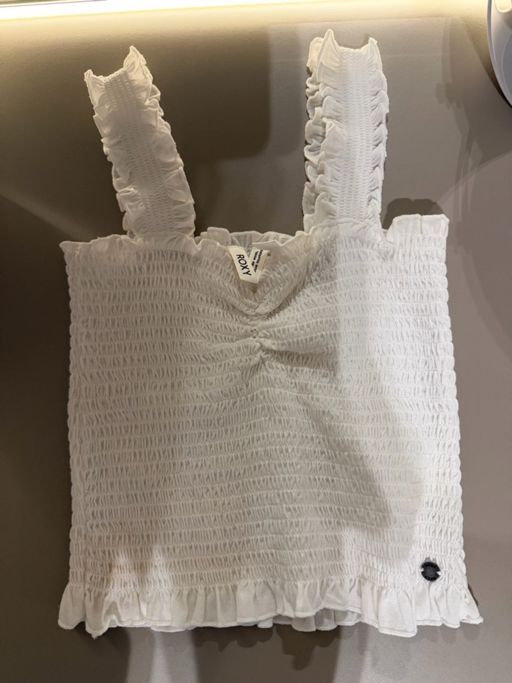 Roxy White Smocked Ruffle Camisole